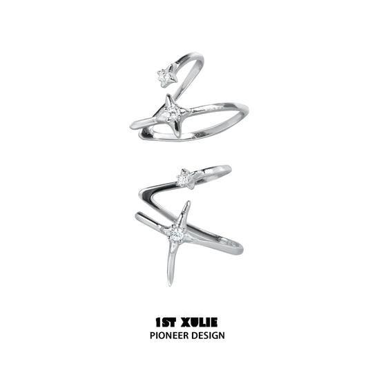 Stylish 1ST XULIE celestial zircon ear cuffs in silver featuring star designs and sparkling accents