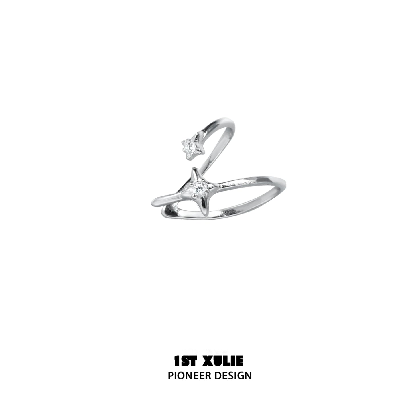 Elegant celestial zircon ear cuffs in silver with star-shaped accents for a stylish look