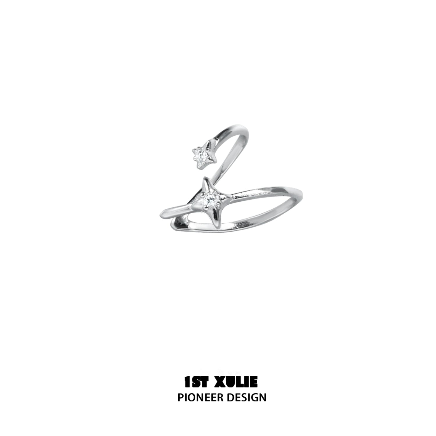 Elegant celestial zircon ear cuffs in silver with star-shaped accents for a stylish look