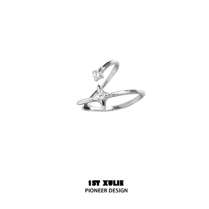Elegant celestial zircon ear cuffs in silver with star-shaped accents for a stylish look