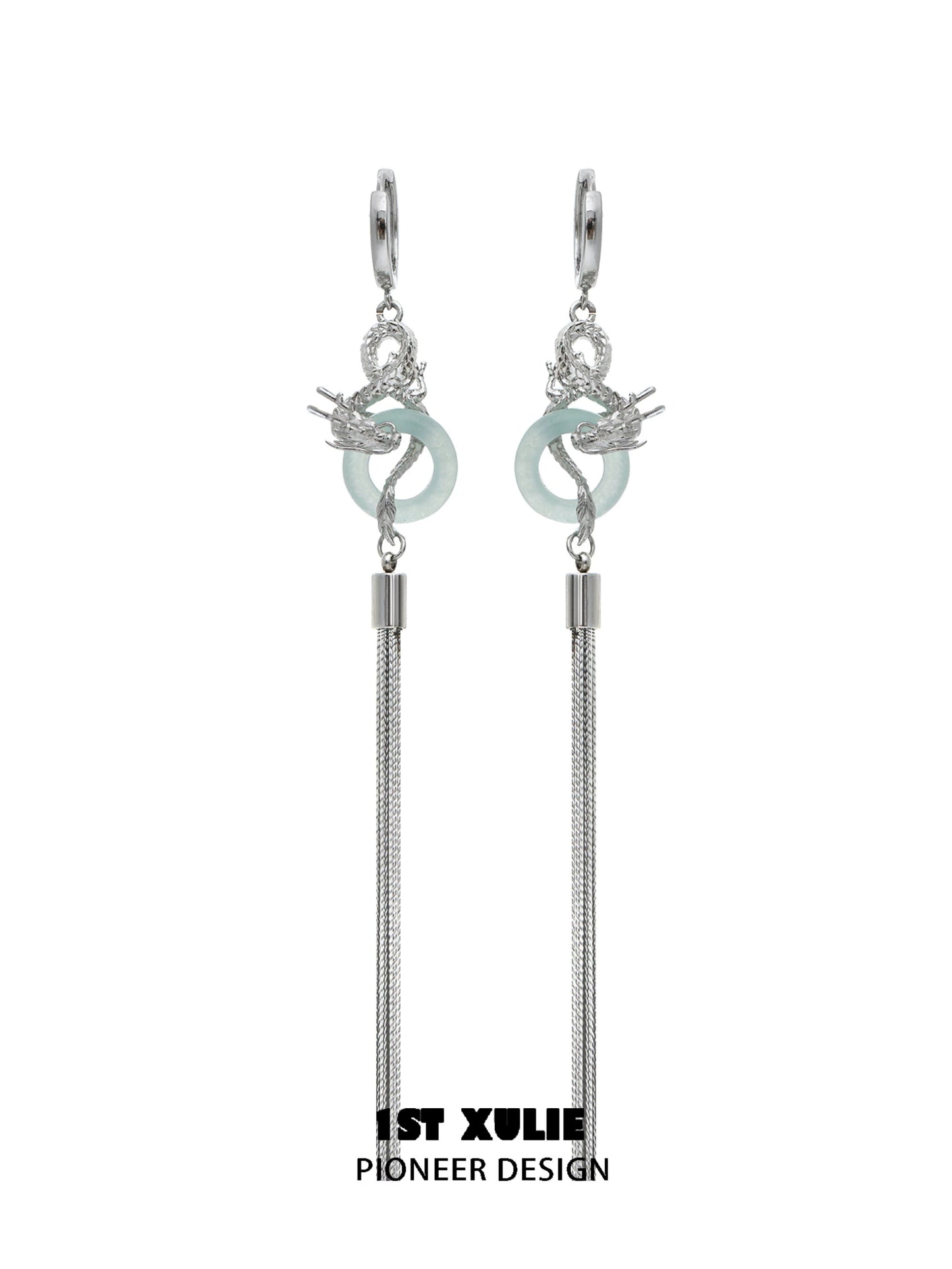 Elegant Chinese dragon tassel earrings featuring silver detailing and a unique design