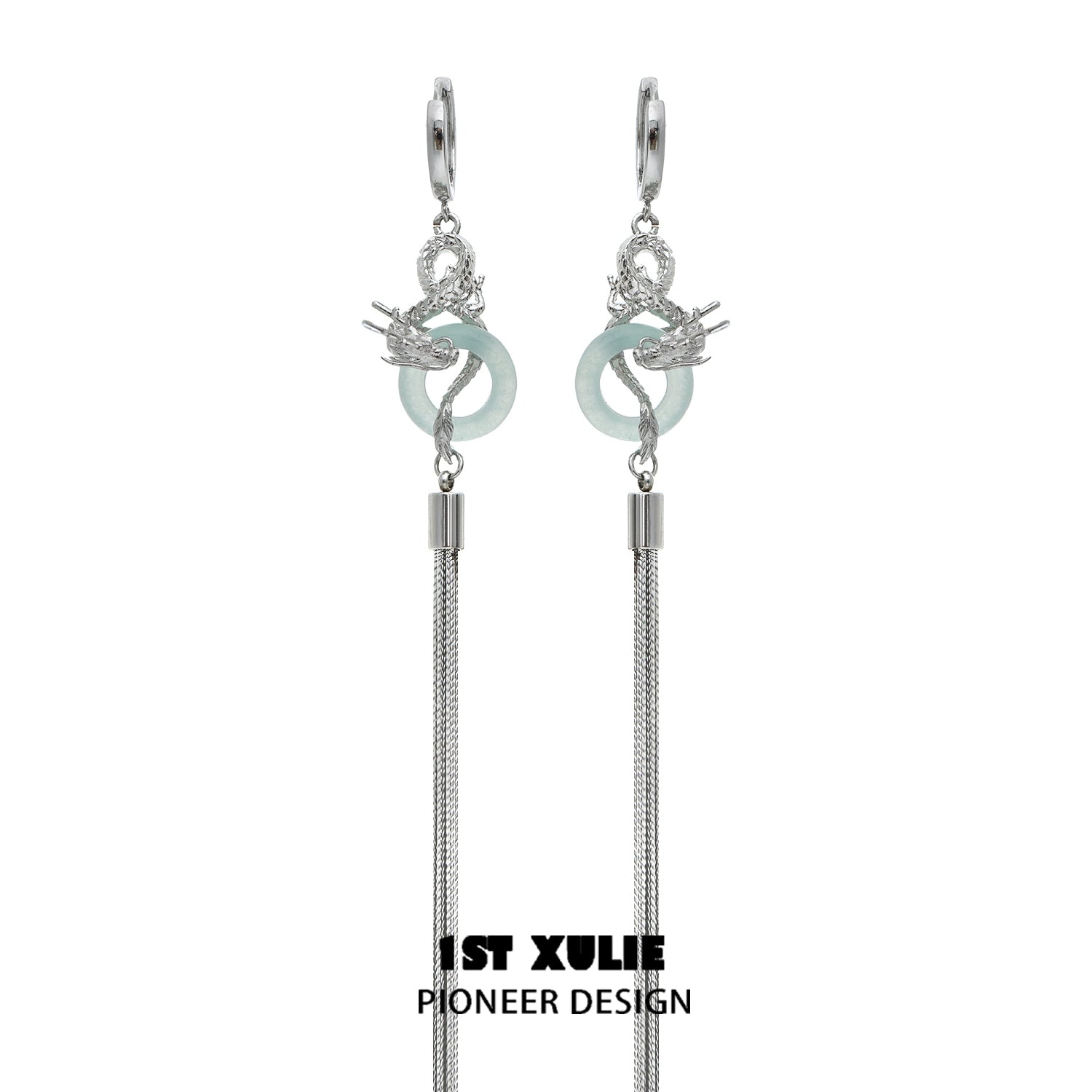 Elegant 1STXULIE Chinese dragon tassel earrings with silver accents and intricate design