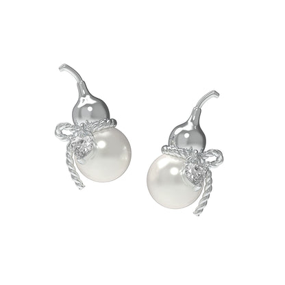 Elegant SUN HUNTER Chinese fortune gourd earrings with pearl detail and silver accents