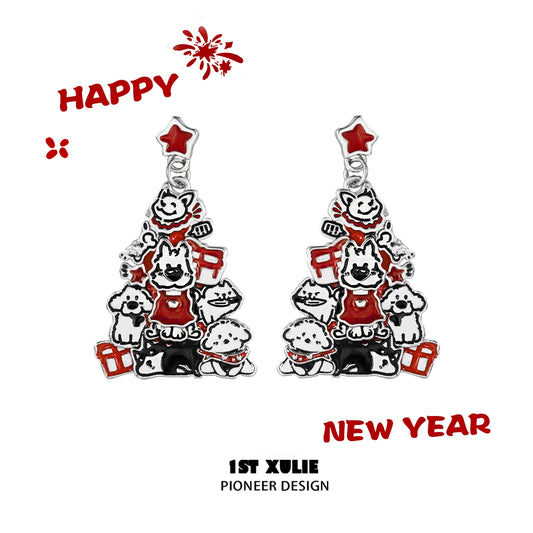 Christmas dog earrings featuring playful pups and festive decorations for holiday celebrations