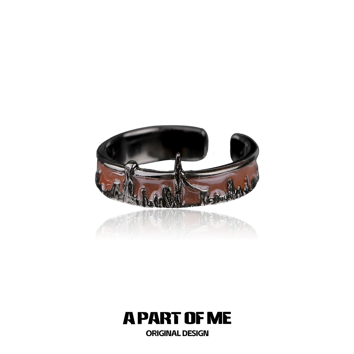 A PART OF ME city skyline silver ring with a unique design featuring detailed cityscape outlines