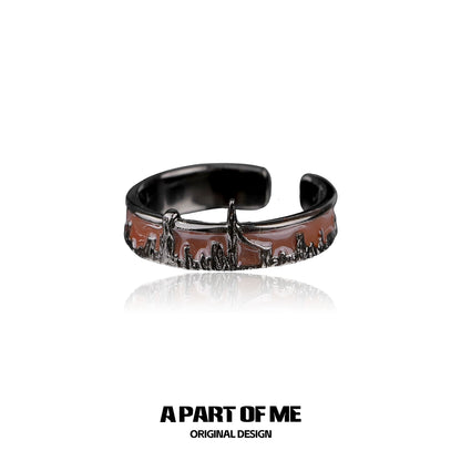 A PART OF ME city skyline silver ring with a unique design featuring detailed cityscape outlines