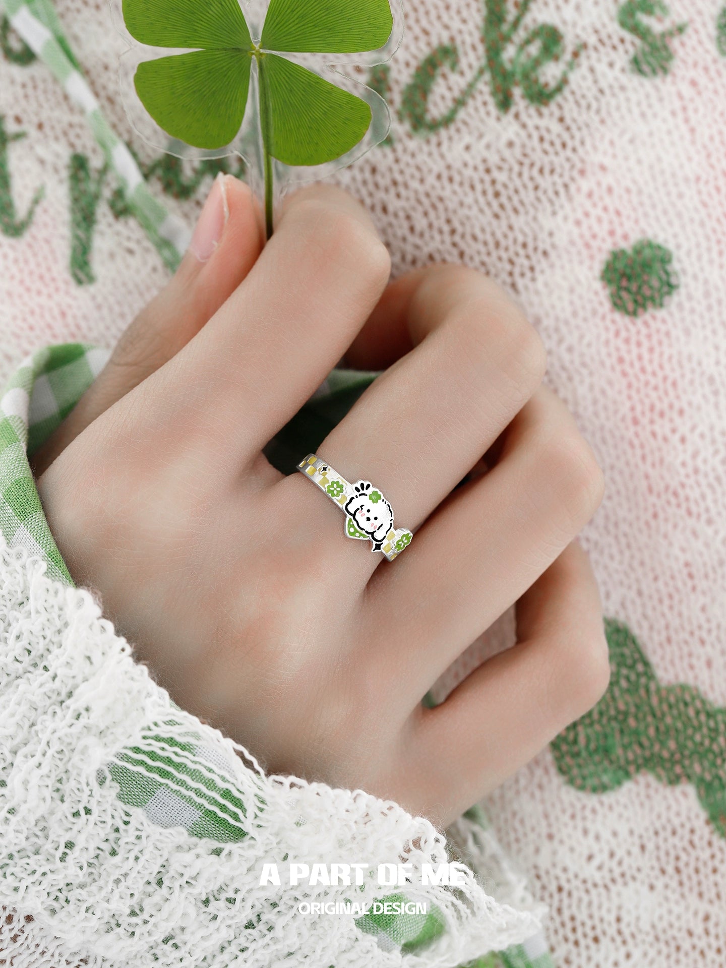 Clover Cat Puppy Couple Rings from A PART OF ME with playful design and colorful details
