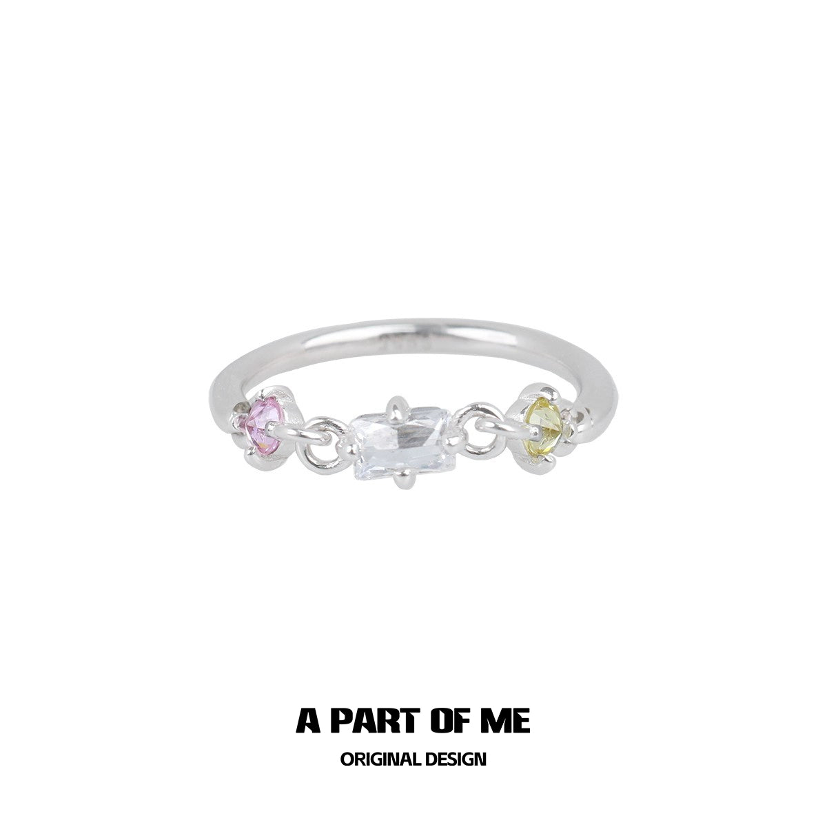 Colorful zircon ring featuring multicolored stones on a silver band for a stylish look