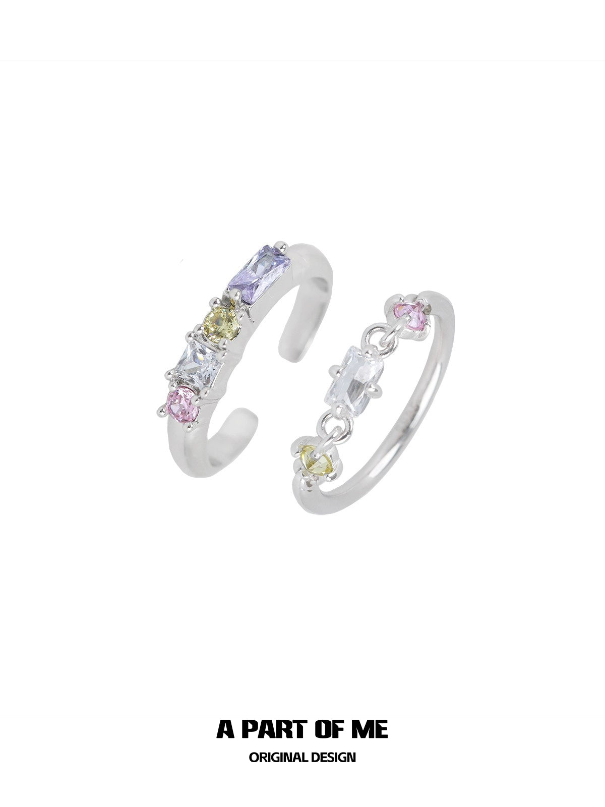 Colorful zircon ring set featuring a mix of vibrant stones in a stylish design by A PART OF ME