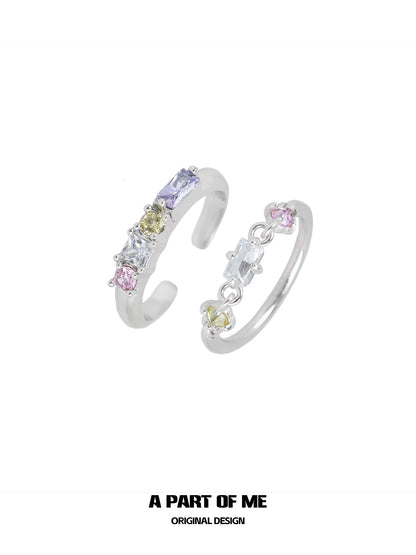 Colorful zircon ring set featuring a mix of vibrant stones in a stylish design by A PART OF ME