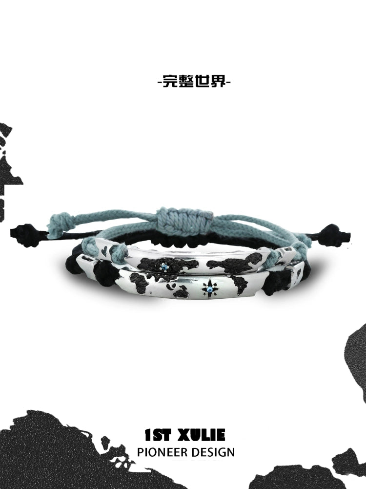 Couple braided bracelet set in black and blue with unique design for matching accessories