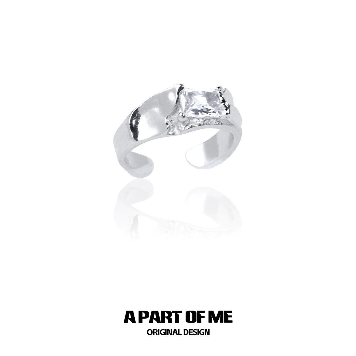 A PART OF ME cracked texture silver ring featuring a unique design and a shining stone accent