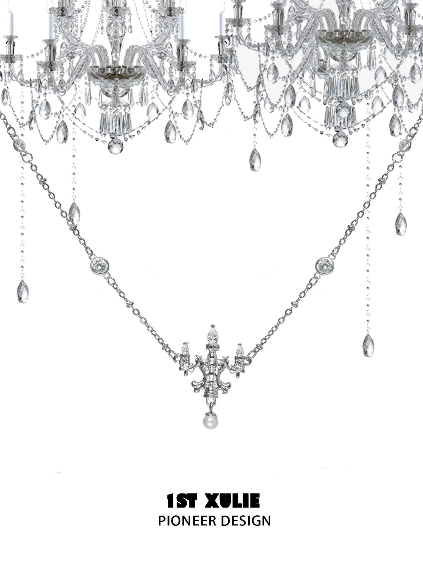Elegant chandelier with crystal lamp silver necklace adorned with sparkling crystals and intricate design