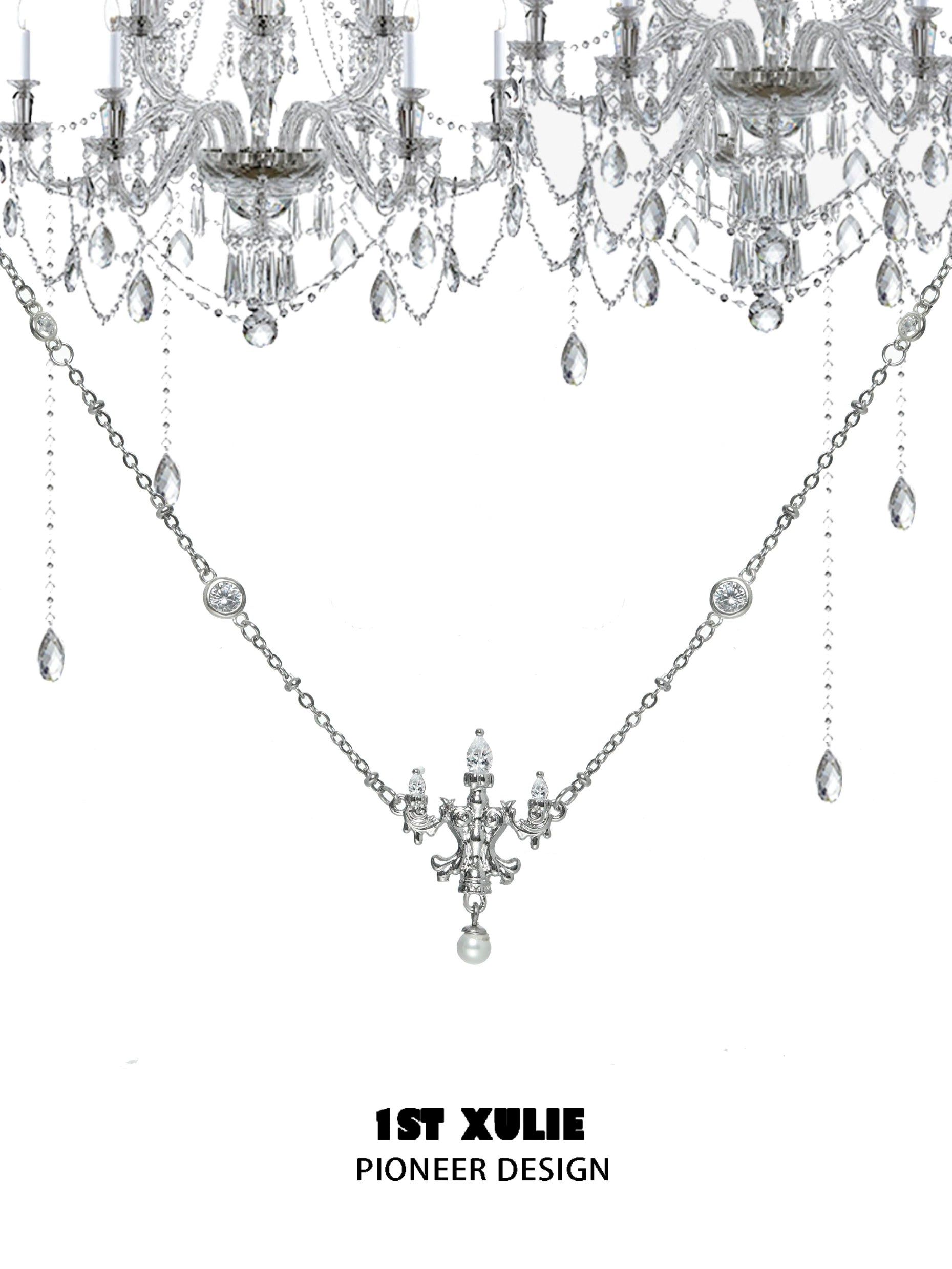 Elegant chandelier with crystal lamp silver necklace adorned with sparkling crystals and intricate design