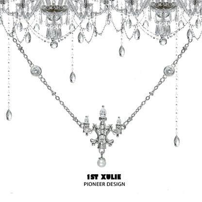 Elegant crystal lamp silver necklace featuring intricate detailing and sparkling crystals
