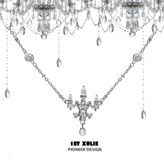 Elegant crystal lamp silver necklace featuring intricate detailing and sparkling crystals