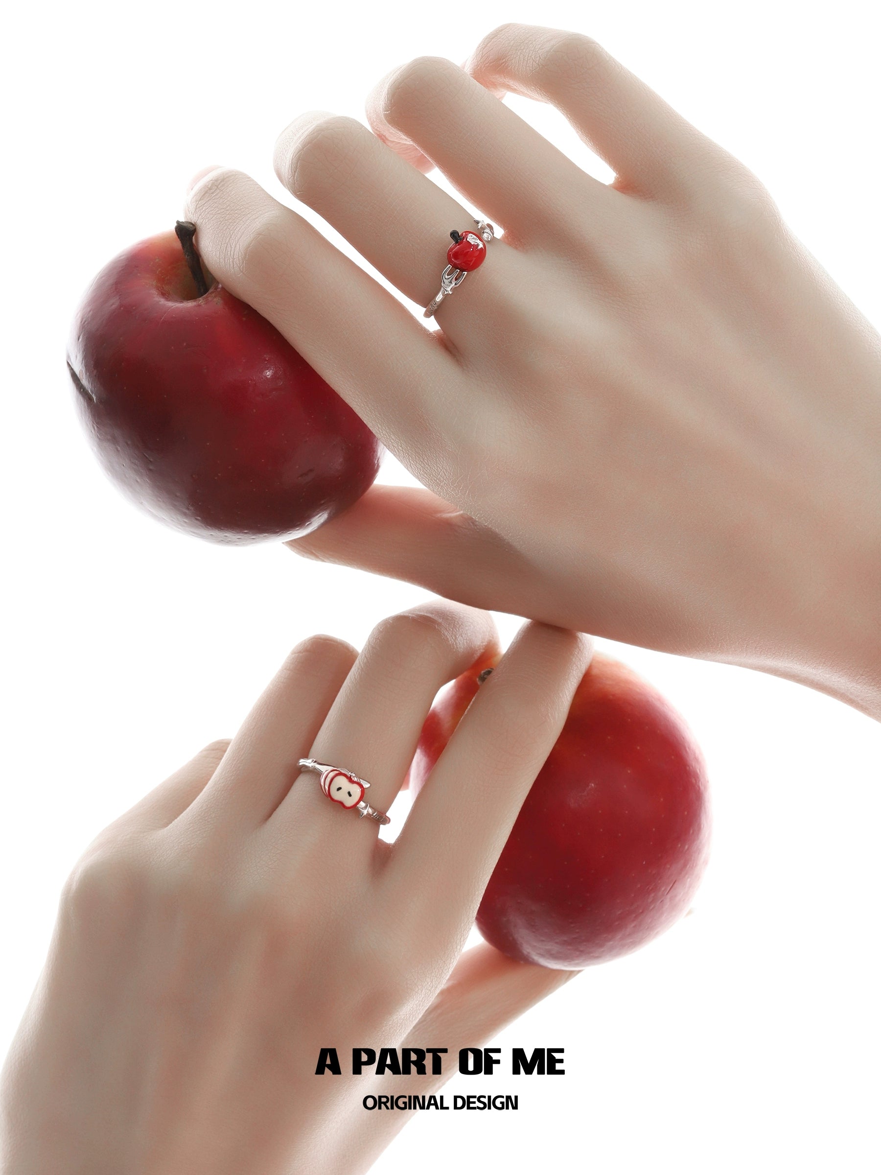 Cute apple ring by A PART OF ME featured on hands holding red apples