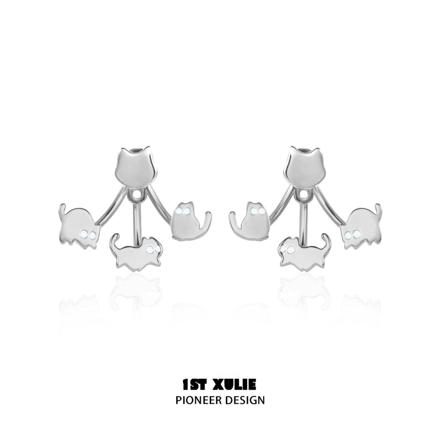 Cute cat earrings removable featuring playful cat designs in silver for cat lovers