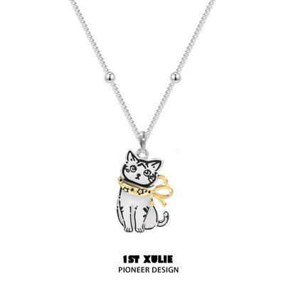 Cute cat necklace by 1STXULIE featuring a charming cat pendant with a golden collar