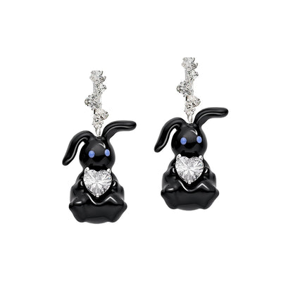 Cute enamel rabbit earrings with sparkling gems for a playful and charming accessory