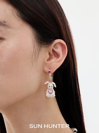 Cute enamel rabbit earrings from SUN HUNTER featuring a charming bunny design with colorful accents