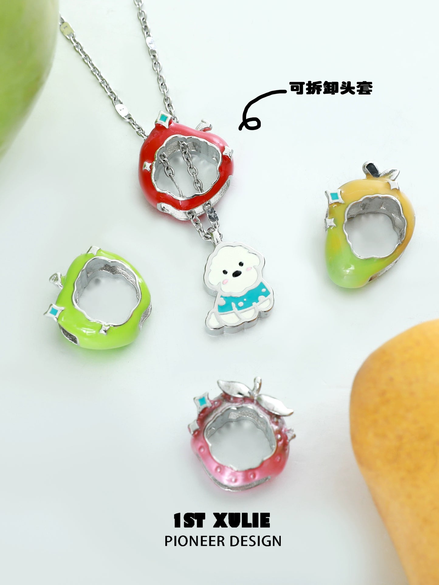 Cute puppy pendant necklace with colorful charms in playful designs for a trendy look