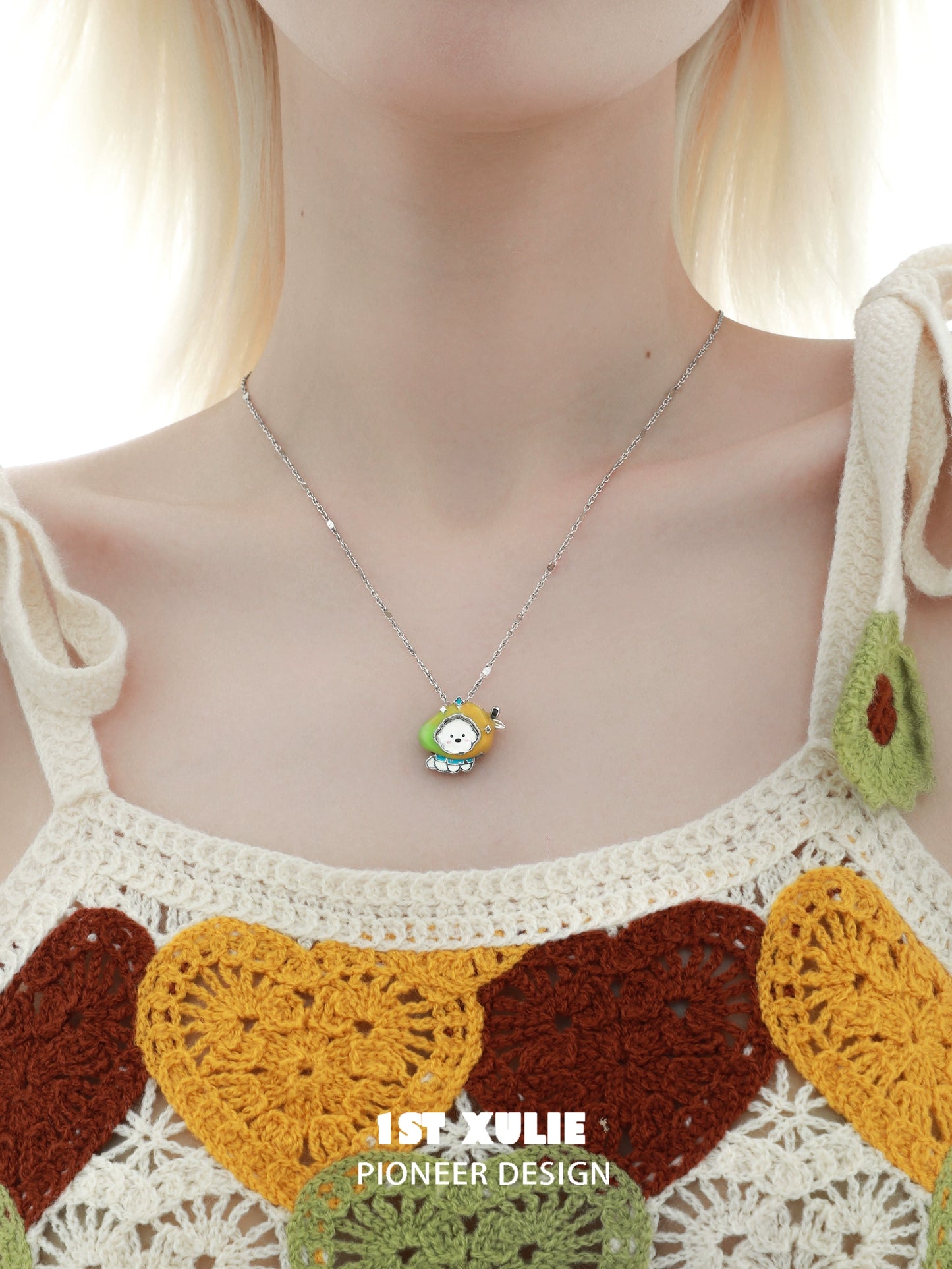 Adorable cute puppy pendant necklace on a silver chain, perfect for dog lovers and casual wear.