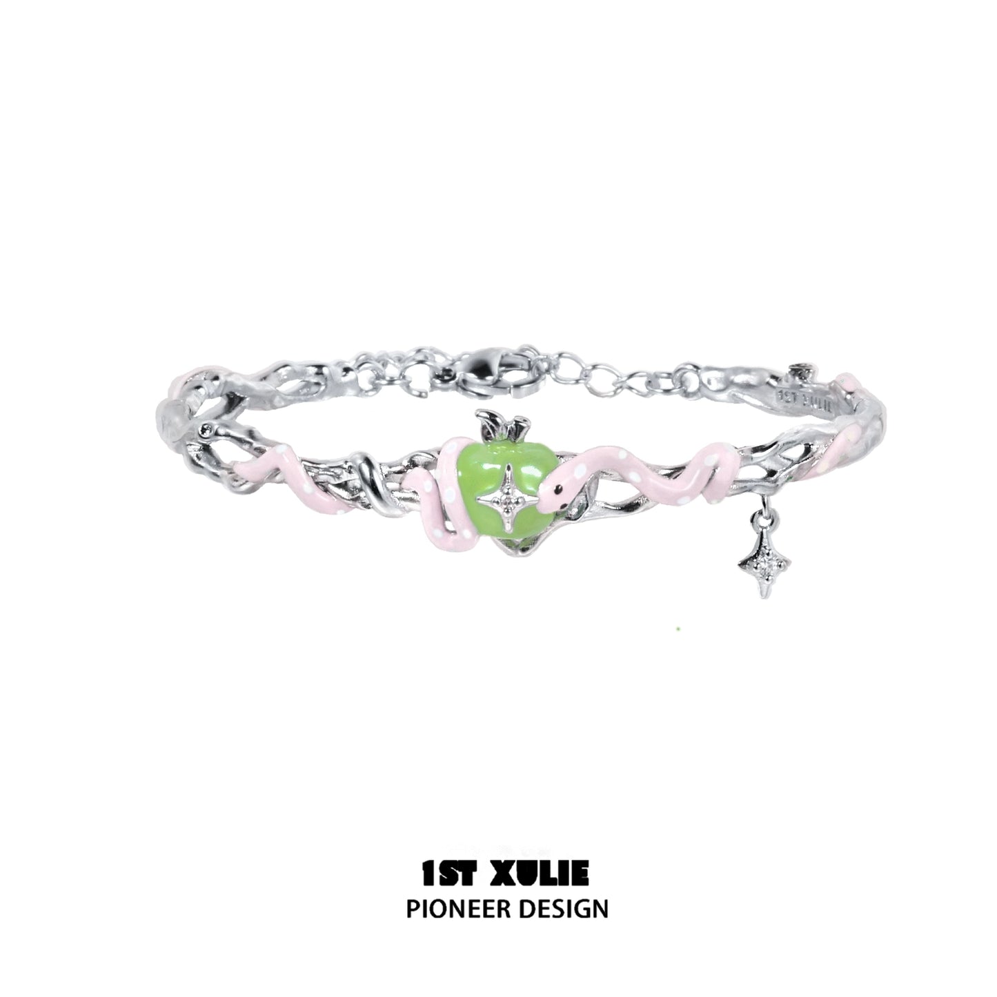 Cute snake apple bracelet featuring a playful snake and apple charm in vibrant colors