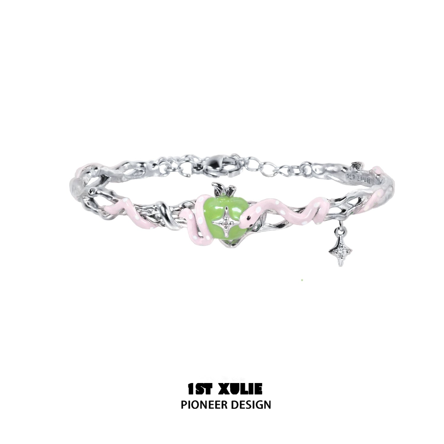 Cute snake apple bracelet featuring a playful snake and apple charm in vibrant colors