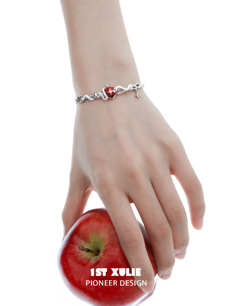 Cute snake apple bracelet featuring a fun snake design and a red apple charm for stylish accessories