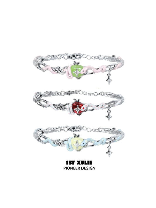 Cute snake apple bracelet in three colors featuring playful designs and a charming heart detail