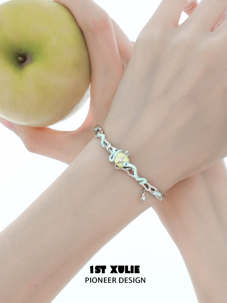Cute snake apple bracelet with a silver snake design and apple charm, perfect for stylish accessories