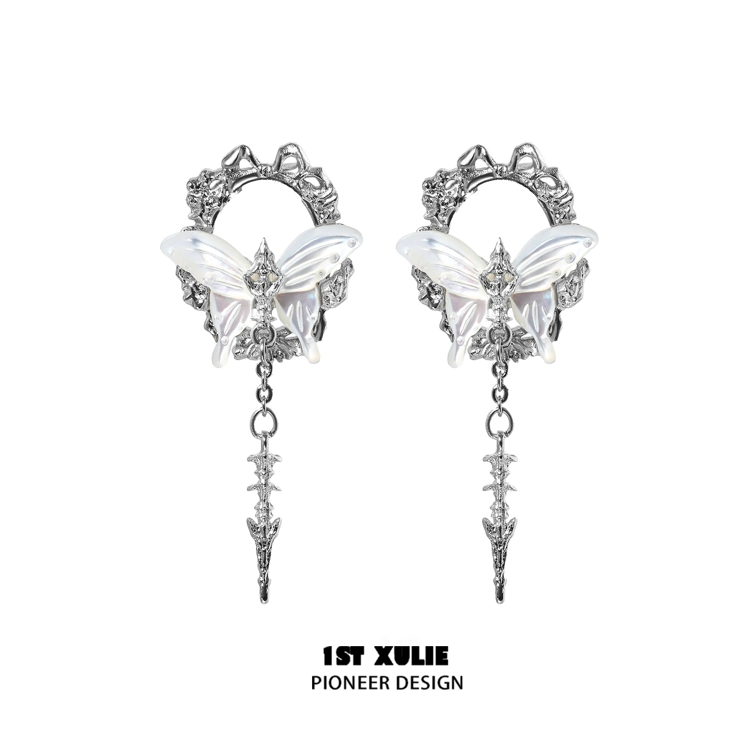 Elegant cyber butterfly earrings with intricate design and dangling elements for a unique style
