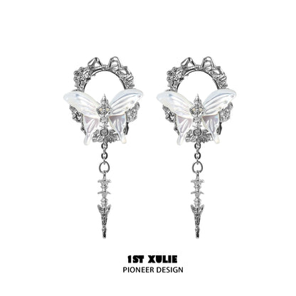 Elegant cyber butterfly earrings with intricate design and dangling elements for a unique style