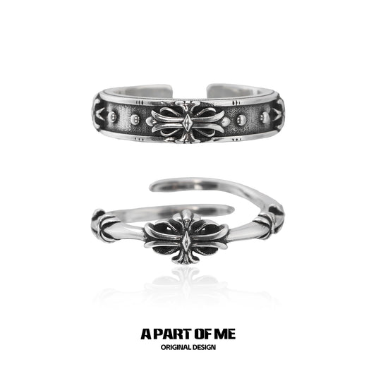 Dark iris vintage ring by A PART OF ME with intricate floral design and polished finish