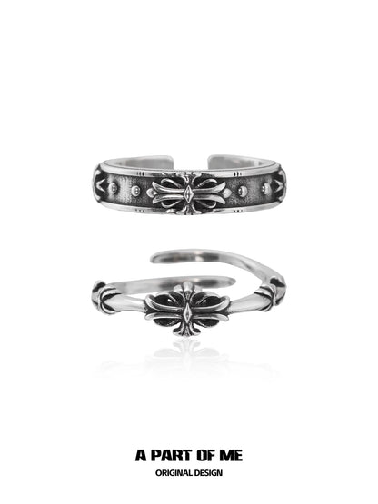 A Part of Me dark iris vintage ring with intricate floral design and polished finish