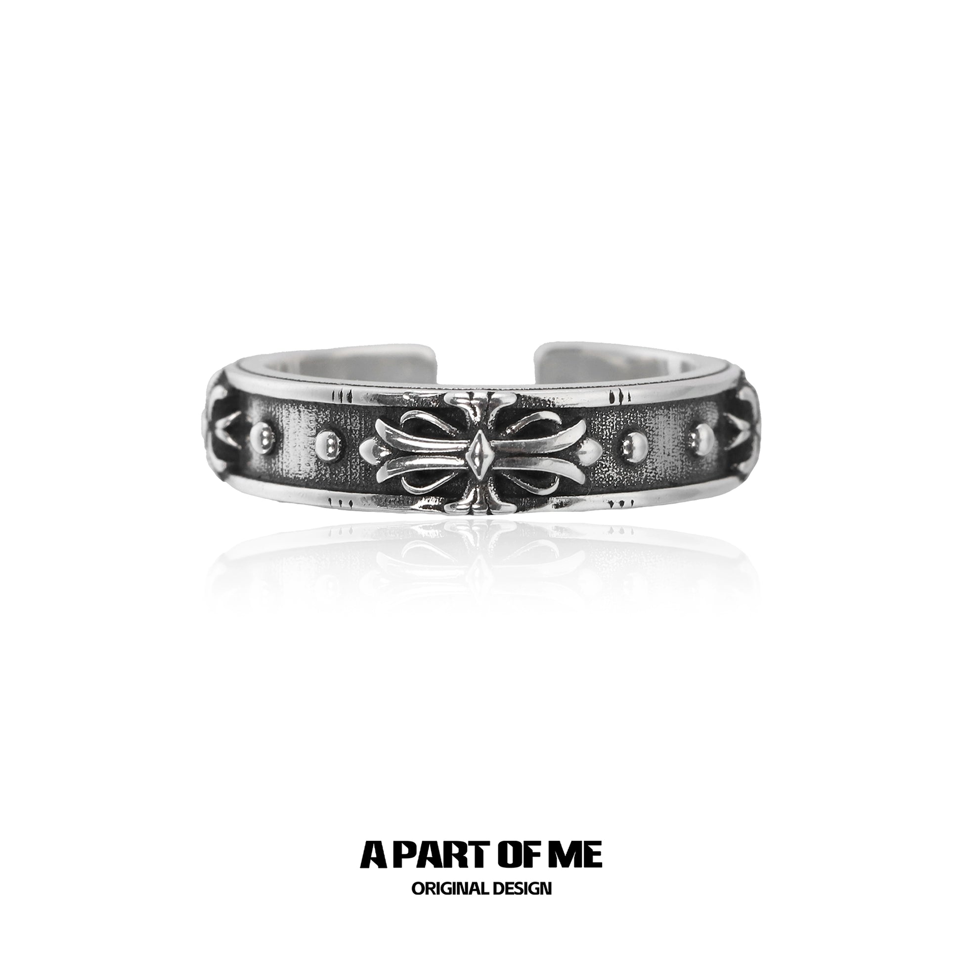 Dark iris vintage ring by A PART OF ME with intricate floral detailing and an antique finish