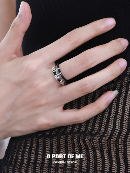 Stylish dark matter leather ring by A PART OF ME with intricate design and modern finish