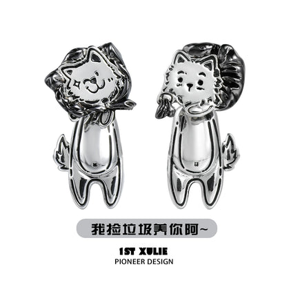 Stylish dog lover silver earrings featuring playful dog designs with a polished finish