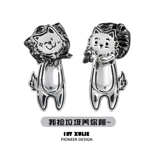 Stylish dog lover silver earrings featuring playful dog designs with a polished finish