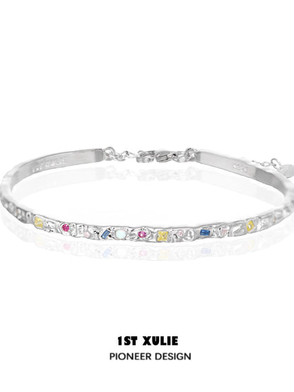 1STXULIE Dopamine Color Zircon Bracelet with Colorful Stones for Elegant Style