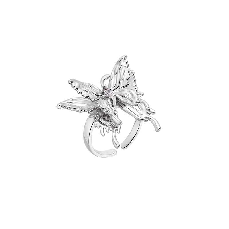 Elegant SUN HUNTER double-layer butterfly ring in silver with intricate detailing for a stylish look