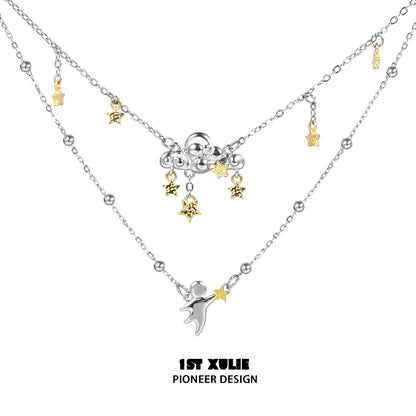 1STXULIE double layered star necklace with gold and silver star charms for a trendy layered look