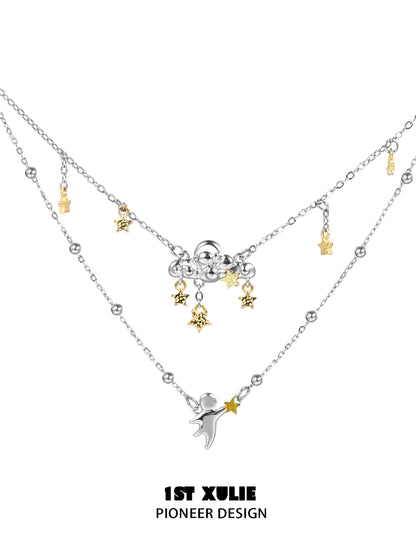 1ST XULIE double layered star necklace featuring gold and silver star charms for a stylish look