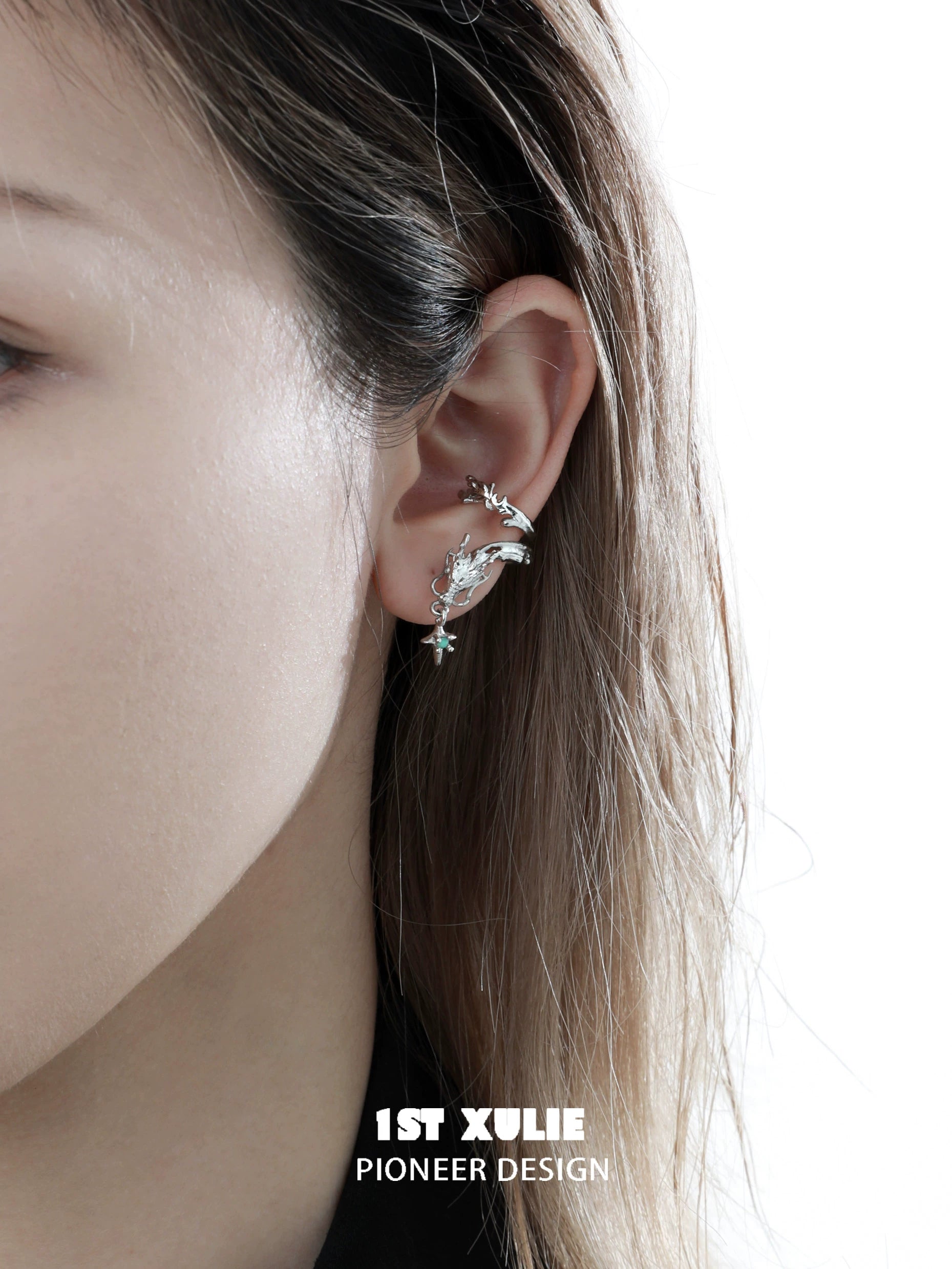Stylish dragon ear cuff jewelry by 1STXULIE featuring intricate design and unique charm