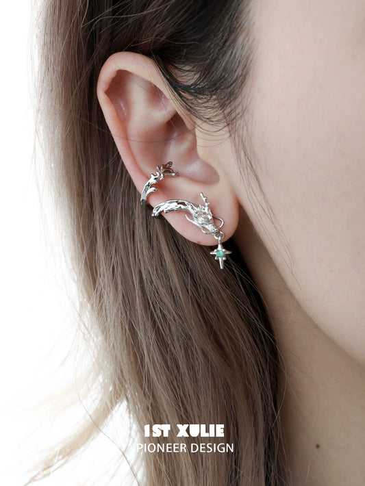 Stylish dragon ear cuff jewelry designed by 1STXULIE, featuring intricate details and a unique look