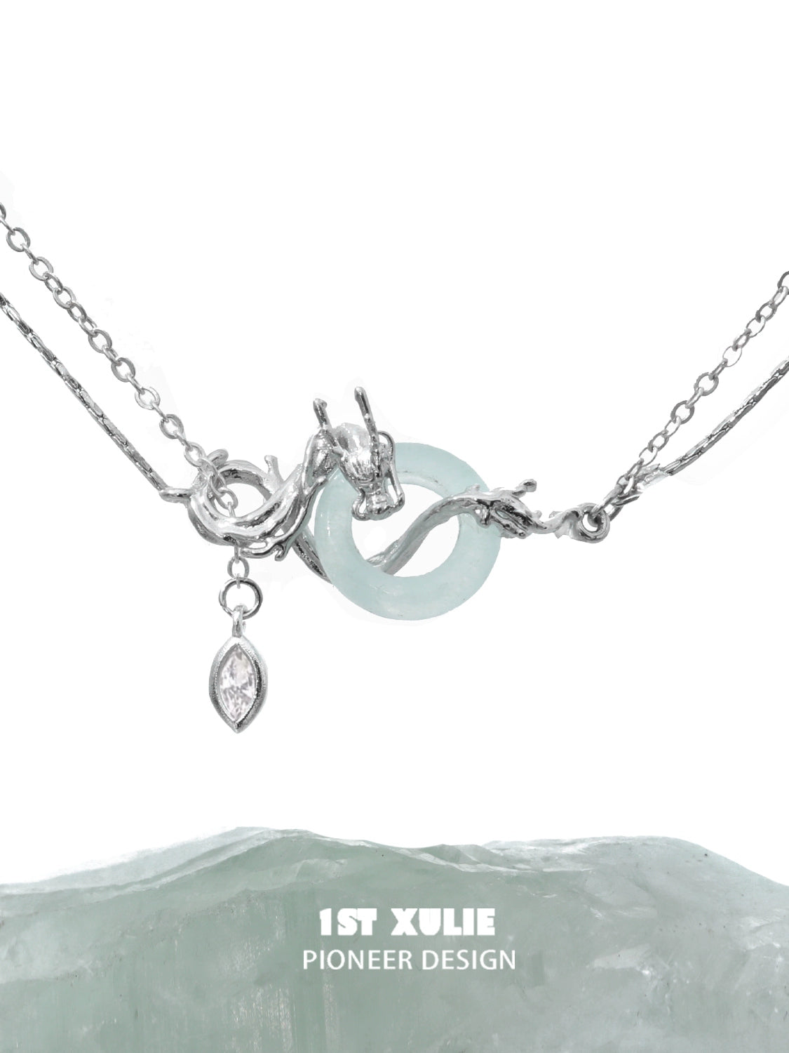 1STXULIE Dragon Silver Necklace with Elegant Design and Unique Aquamarine Charm