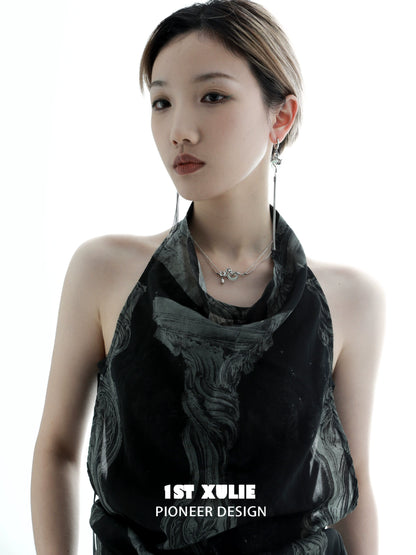 Model wearing a stylish dragon silver necklace with elegant design, perfect for fashion enthusiasts