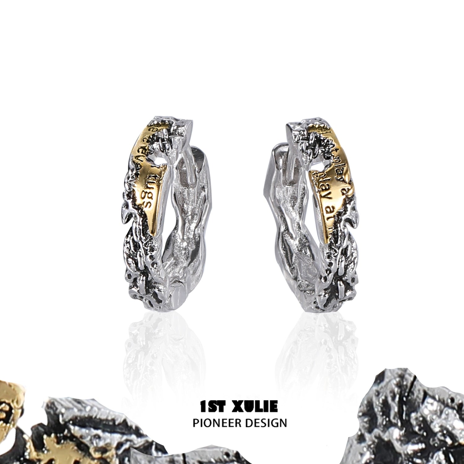 Edgy love letter earrings in silver featuring intricate designs and a stylish appearance