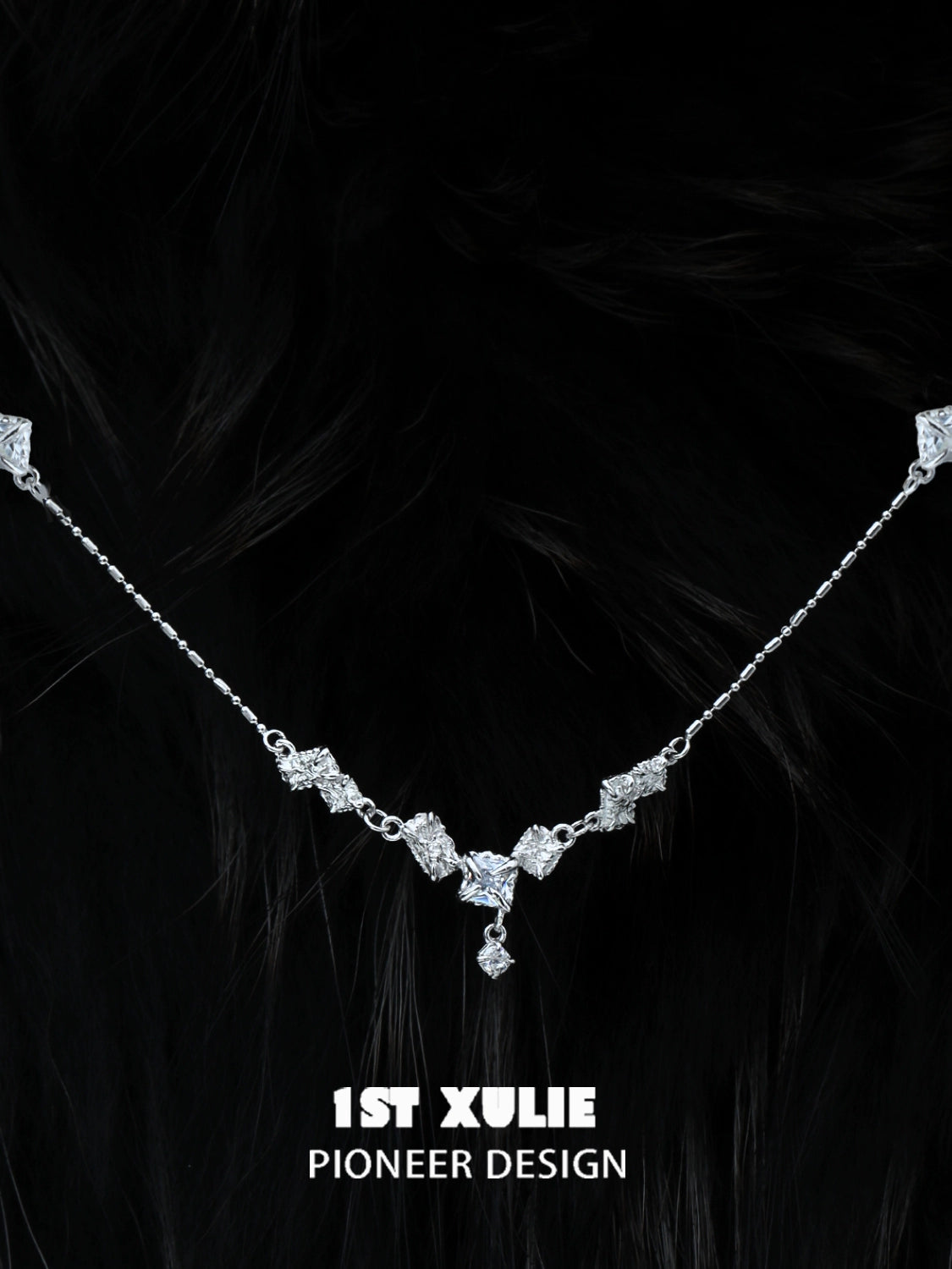 Edgy zircon necklace with unique geometric design by 1ST XULIE, perfect for statement fashion.